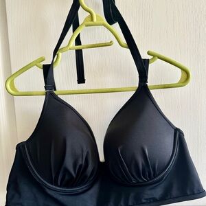 Torrid NWT Underwire Halter Plunge Bikini Top Size 3X-D/DD Black UPF 40+ Lined